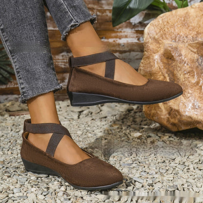 Women's Pointed Toe Wedges Shoes Fashion Cross-straped Flats Casual Pumps