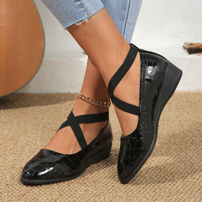 Women's Pointed Toe Wedges Shoes Fashion Cross-straped Flats Casual Pumps
