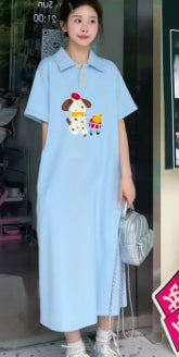 Fashionable Embroidered Polo-Neck Chic Flap-Collar Puppy Dress