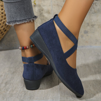 Women's Pointed Toe Wedges Shoes Fashion Cross-straped Flats Casual Pumps
