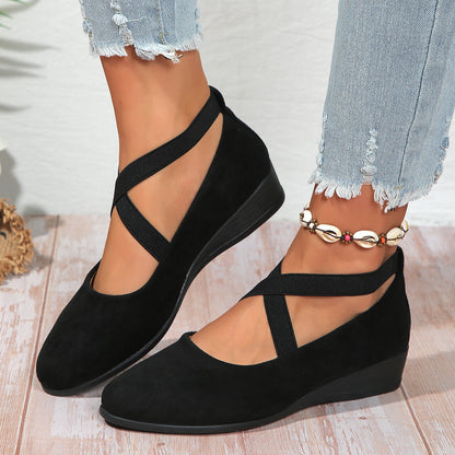 Women's Pointed Toe Wedges Shoes Fashion Cross-straped Flats Casual Pumps