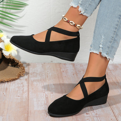 Women's Pointed Toe Wedges Shoes Fashion Cross-straped Flats Casual Pumps