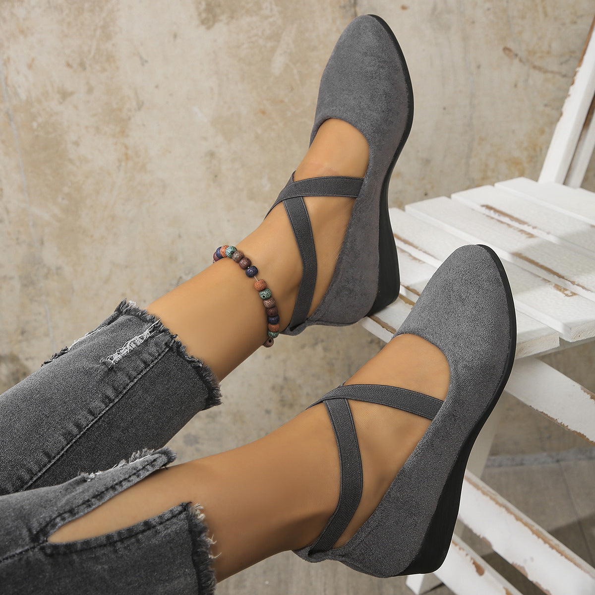 Women's Pointed Toe Wedges Shoes Fashion Cross-straped Flats Casual Pumps
