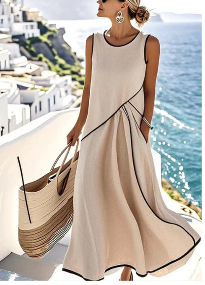 Summer Striped Print Dress Casual Beach Vacation Short-sleeved Maxi Dress Womens Clothing