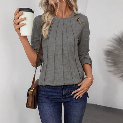 Women Loose Casual Long Sleeve Crewneck Knitted Sweatshirt, Comfortable For Autumn