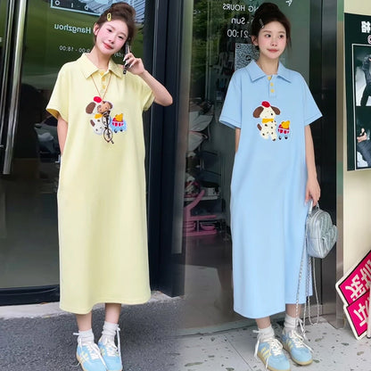 Fashionable Embroidered Polo-Neck Chic Flap-Collar Puppy Dress