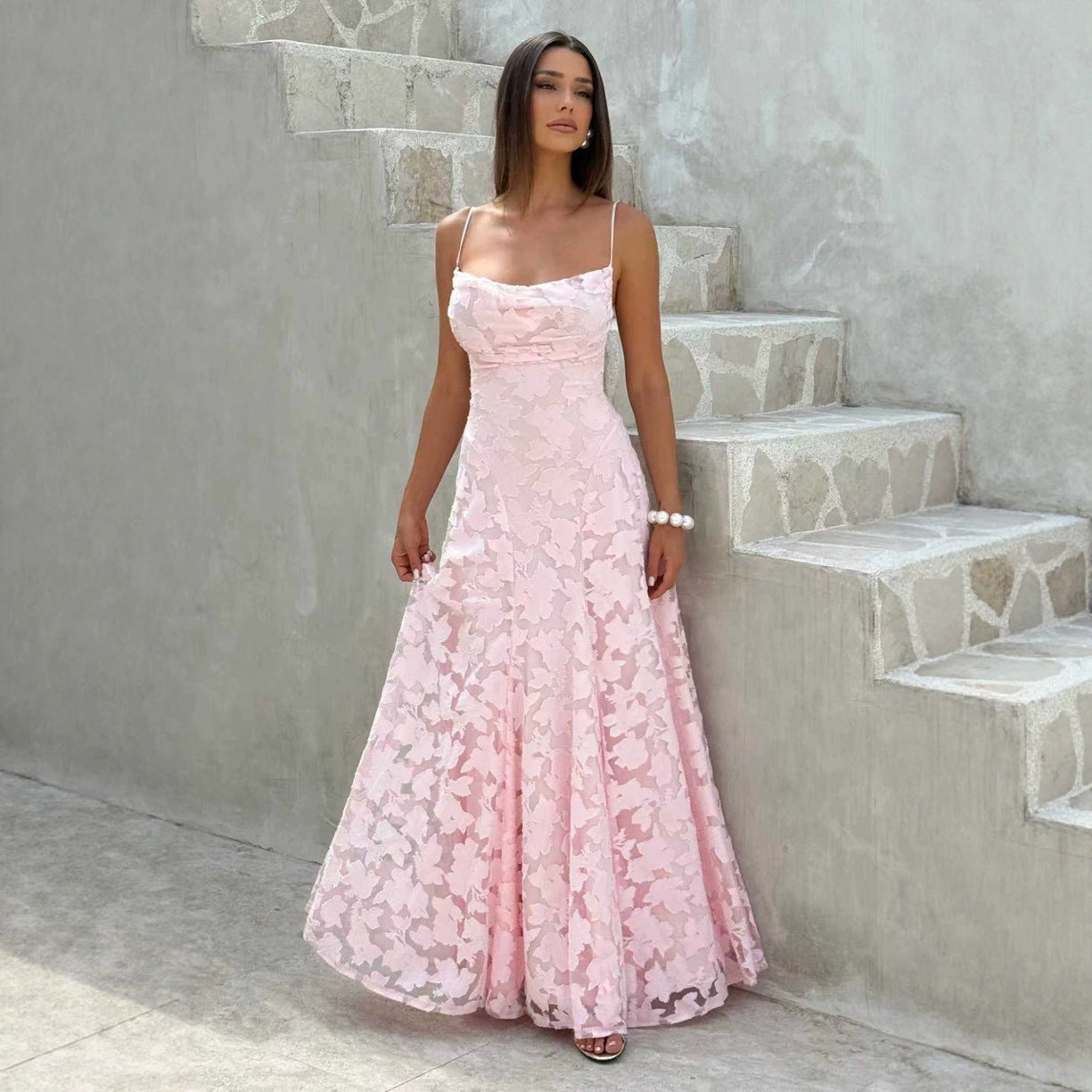 Slim-fit Sling Backless Lace Up Design Dress