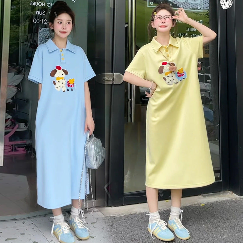 Fashionable Embroidered Polo-Neck Chic Flap-Collar Puppy Dress