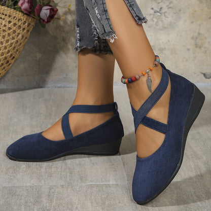 Women's Pointed Toe Wedges Shoes Fashion Cross-straped Flats Casual Pumps