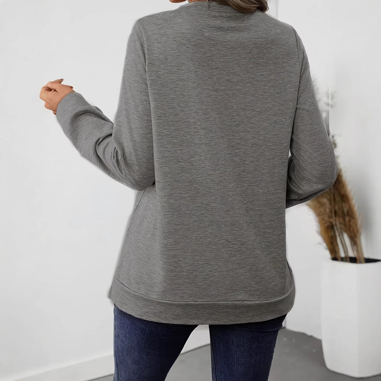 Women Loose Casual Long Sleeve Crewneck Knitted Sweatshirt, Comfortable For Autumn