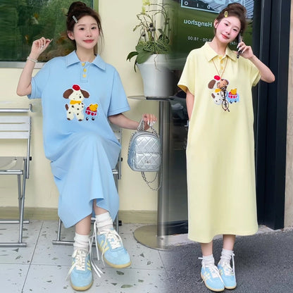 Fashionable Embroidered Polo-Neck Chic Flap-Collar Puppy Dress