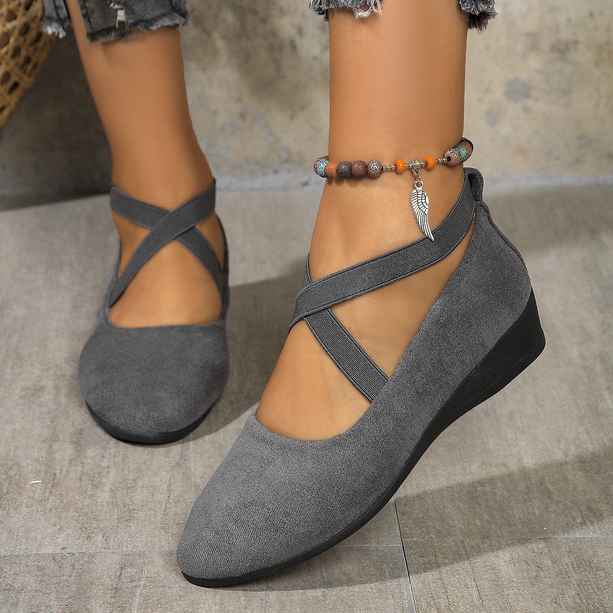 Women's Pointed Toe Wedges Shoes Fashion Cross-straped Flats Casual Pumps